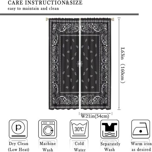 Bandana Curtains White Floral Paisley Black Bandana Pattern Abstract Blackout Rod Pocket Curtains for Bedroom Living Room Kitchen Decor Thermal Insulated Window Drapes 2 Panel Set 42x45 Inch in Saudi Arabia