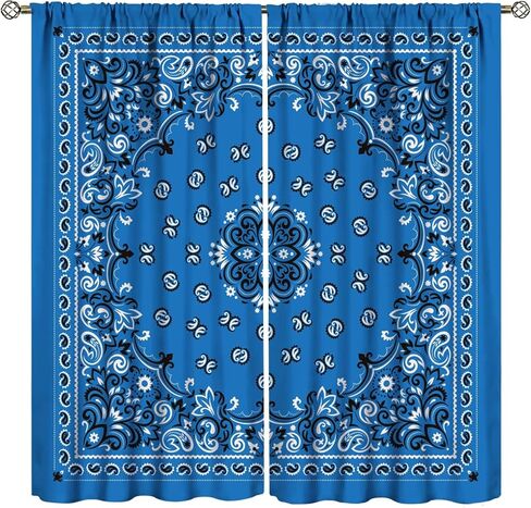 Bandana Curtains White Floral Paisley Black Bandana Pattern Abstract Blackout Rod Pocket Curtains for Bedroom Living Room Kitchen Decor Thermal Insulated Window Drapes 2 Panel Set 42x45 Inch in Saudi Arabia