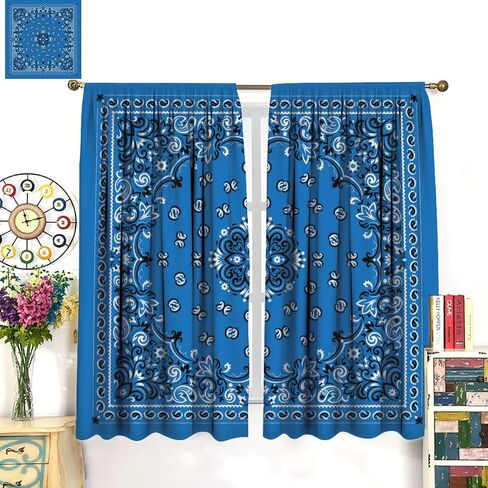 Bandana Curtains White Floral Paisley Black Bandana Pattern Abstract Blackout Rod Pocket Curtains for Bedroom Living Room Kitchen Decor Thermal Insulated Window Drapes 2 Panel Set 42x45 Inch in Saudi Arabia