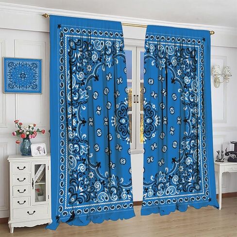 Bandana Curtains White Floral Paisley Black Bandana Pattern Abstract Blackout Rod Pocket Curtains for Bedroom Living Room Kitchen Decor Thermal Insulated Window Drapes 2 Panel Set 42x45 Inch in Saudi Arabia