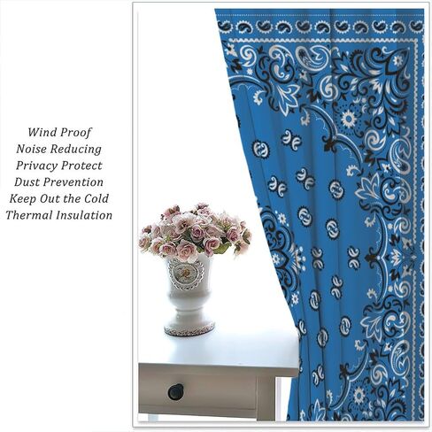 Bandana Curtains White Floral Paisley Black Bandana Pattern Abstract Blackout Rod Pocket Curtains for Bedroom Living Room Kitchen Decor Thermal Insulated Window Drapes 2 Panel Set 42x45 Inch in Saudi Arabia