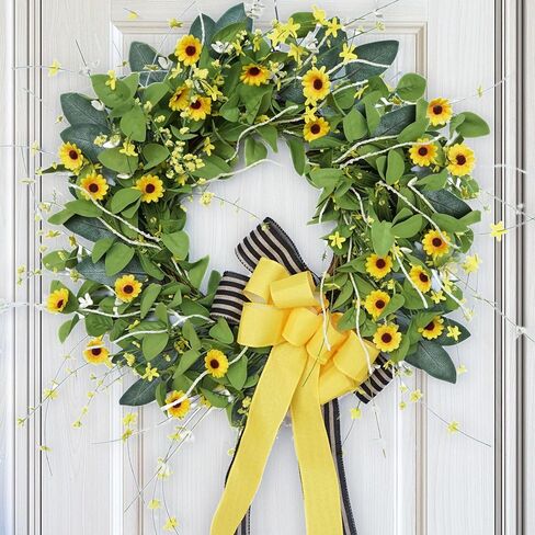 اكاليل الربيع للباب الأمامي، اكليلا من الزهور ديزي والخيش القوس، لعيد الحب الشتاء المنزل مزرعة في الهواء الطلق ديكورات الديكور في الداخل in Kuwait