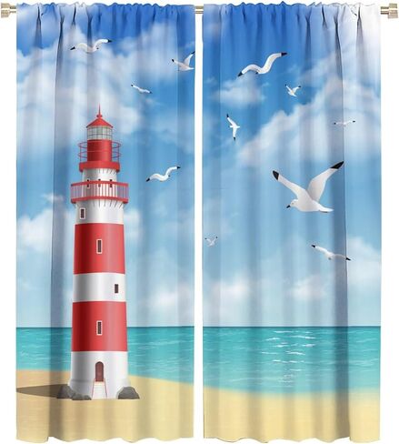 Ocean Beach Curtains,Summer Seaside Scene Tropical Palm Tree Beach Blue Sky Seascape Curtains for Bedroom Living Room Kitchen Window Drapes 2 Panel Set,Total Size 42" x 45" in Saudi Arabia