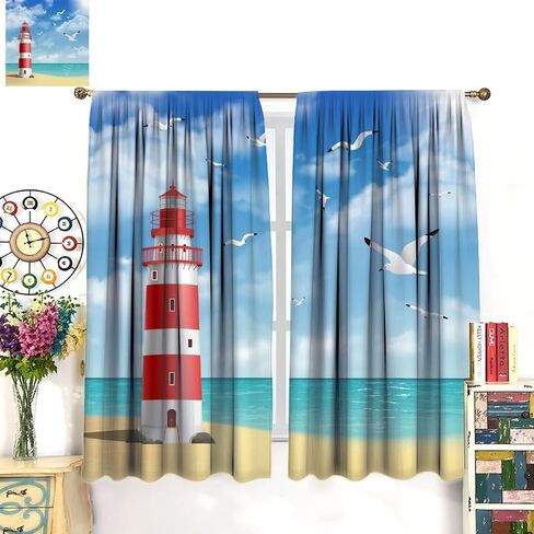 Ocean Beach Curtains,Summer Seaside Scene Tropical Palm Tree Beach Blue Sky Seascape Curtains for Bedroom Living Room Kitchen Window Drapes 2 Panel Set,Total Size 42" x 45" in Saudi Arabia