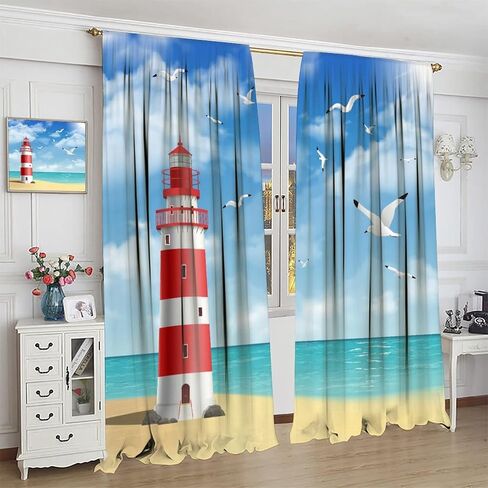 Ocean Beach Curtains,Summer Seaside Scene Tropical Palm Tree Beach Blue Sky Seascape Curtains for Bedroom Living Room Kitchen Window Drapes 2 Panel Set,Total Size 42" x 45" in Saudi Arabia