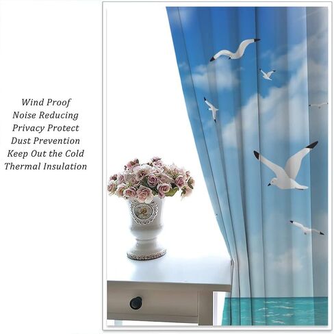 Ocean Beach Curtains,Summer Seaside Scene Tropical Palm Tree Beach Blue Sky Seascape Curtains for Bedroom Living Room Kitchen Window Drapes 2 Panel Set,Total Size 42" x 45" in Saudi Arabia