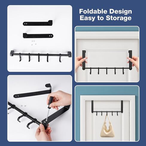 Matte Black Over The Door Hooks - Over The Door Towel Rack with 5 Coat Hooks for Hanging,Door Coat Hanger Towel Hanger Door Hook Hanger,Easy Door Organizer Hanging in Saudi Arabia