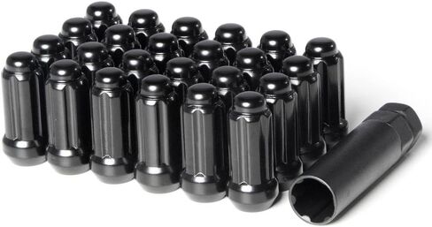 Circuit Performance 14x2.0 Black Closed End 6 Spline Security Acorn Lug Nuts Cone Seat Forged Steel (24 pieces + Tool) in Saudi Arabia
