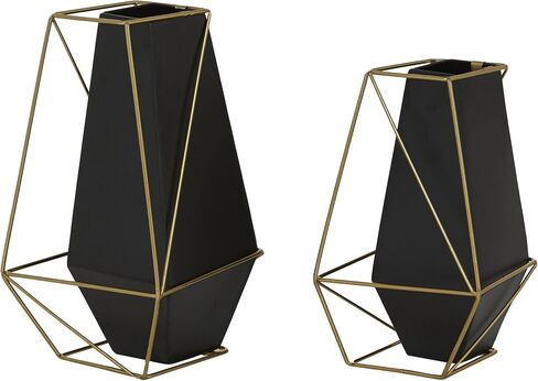 Deco 79 Metal Decorative Vase Centerpiece Vases with Gold Wire Accents, Set of 2 Flower Vases for Home Decoration 11", 9"H, Black in Saudi Arabia