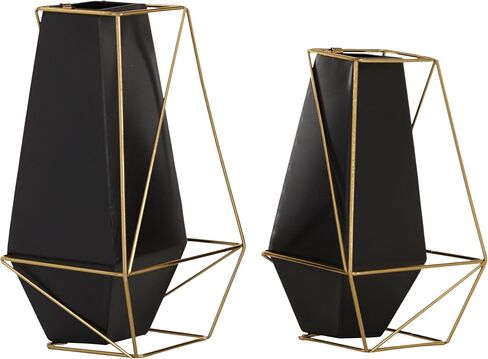 Deco 79 Metal Decorative Vase Centerpiece Vases with Gold Wire Accents, Set of 2 Flower Vases for Home Decoration 11", 9"H, Black in Saudi Arabia