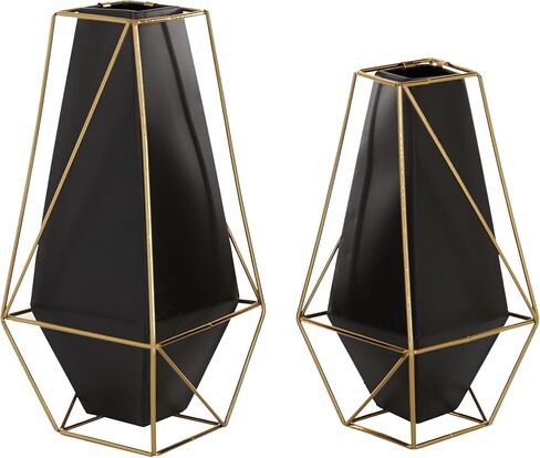 Deco 79 Metal Decorative Vase Centerpiece Vases with Gold Wire Accents, Set of 2 Flower Vases for Home Decoration 11", 9"H, Black in Saudi Arabia