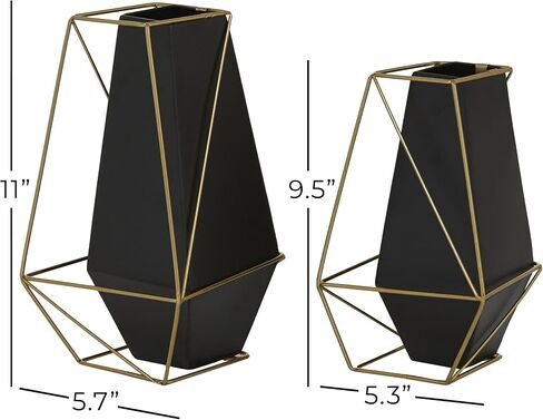 Deco 79 Metal Decorative Vase Centerpiece Vases with Gold Wire Accents, Set of 2 Flower Vases for Home Decoration 11", 9"H, Black in Saudi Arabia