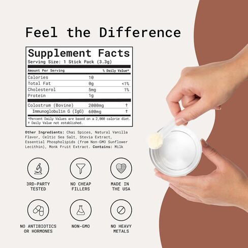Bovine Colostrum Powder - Pure Cow Colostrum Supplement for Humans for Adults & Kids Gut Health, Immunity and Energy, Bovine Powder Naturally High in Immunoglobulin IgG - 30 Sticks, Unflavored in Saudi Arabia