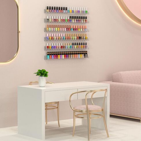30 Inch Clear Nail Polish Wall Rack with Removable End Caps Set of 6, Acrylic Nail Polish Organizer Wall Mounted,Nail Polish Sorage Shelves for 192 Bottles (30 Inch) in Saudi Arabia
