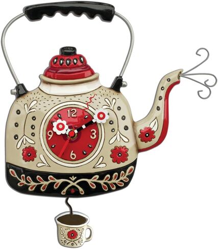 Enesco Allen Designs Tea Kettle Wall Clock - Battery Operated Pendulum Analog Clock, Stone Resin Decorative Clocks for Walls Home Decor Kitchen Clocks, 10.2 Inch in Saudi Arabia