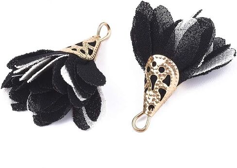 Cheriswelry 200pcs Cloth Fabric Flower Pendants Acrylic Pearl Floral Petal Tassel Charms with Golden Filigree Flower Metal Cap Mixed Color for DIY Earrings Keychain Jewelry Making Crafts 25-32mm in Saudi Arabia