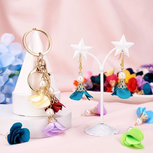 Cheriswelry 200pcs Cloth Fabric Flower Pendants Acrylic Pearl Floral Petal Tassel Charms with Golden Filigree Flower Metal Cap Mixed Color for DIY Earrings Keychain Jewelry Making Crafts 25-32mm in Saudi Arabia
