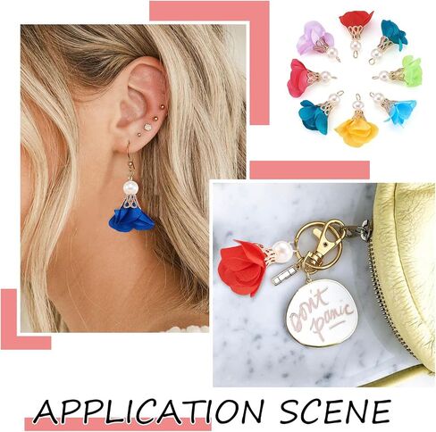 Cheriswelry 200pcs Cloth Fabric Flower Pendants Acrylic Pearl Floral Petal Tassel Charms with Golden Filigree Flower Metal Cap Mixed Color for DIY Earrings Keychain Jewelry Making Crafts 25-32mm in Saudi Arabia