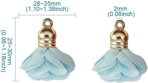 Cheriswelry 200pcs Cloth Fabric Flower Pendants Acrylic Pearl Floral Petal Tassel Charms with Golden Filigree Flower Metal Cap Mixed Color for DIY Earrings Keychain Jewelry Making Crafts 25-32mm in Saudi Arabia