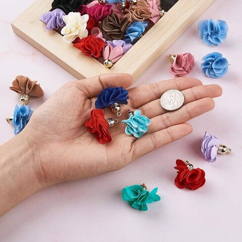 Cheriswelry 200pcs Cloth Fabric Flower Pendants Acrylic Pearl Floral Petal Tassel Charms with Golden Filigree Flower Metal Cap Mixed Color for DIY Earrings Keychain Jewelry Making Crafts 25-32mm in Saudi Arabia