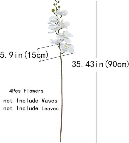 DUYONE 35 Inch Artificial Butterfly Orchid Flowers 4 Pcs Real Touch Orchid with 4 Pcs Leaves Fake Phalaenopsis Flowers Stem Plants for Wedding Home Decoration (Flowers + Leaves Set) in Kuwait