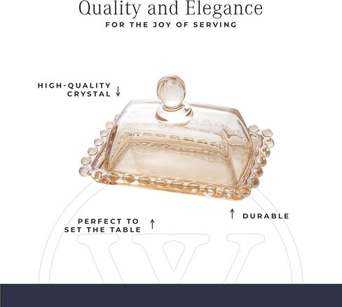 WOLFF - Pearl Crystal Beaded Butter Dish with Lid - Clear Butter Holder for Countertop with Handle Cover, Butter Container - Luxury Glassware Dinner Accessories, Kitchen Utensils - Clear, 4.3x6.7x3" in Saudi Arabia
