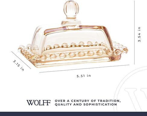 WOLFF - Pearl Crystal Beaded Butter Dish with Lid - Clear Butter Holder for Countertop with Handle Cover, Butter Container - Luxury Glassware Dinner Accessories, Kitchen Utensils - Clear, 4.3x6.7x3" in Saudi Arabia