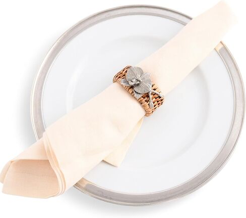 Vagabond House Pewter Anchor Oval Rattan Napkin Rings, Woven Wicker, Natural Eco-Friendly Coastal Decor, Set of 4 for Beach House, Rattan Decor, House Naturals in Saudi Arabia