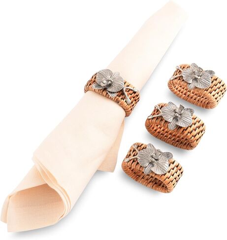 Vagabond House Pewter Anchor Oval Rattan Napkin Rings, Woven Wicker, Natural Eco-Friendly Coastal Decor, Set of 4 for Beach House, Rattan Decor, House Naturals in Saudi Arabia