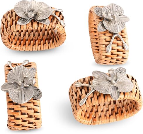 Vagabond House Pewter Anchor Oval Rattan Napkin Rings, Woven Wicker, Natural Eco-Friendly Coastal Decor, Set of 4 for Beach House, Rattan Decor, House Naturals in Saudi Arabia