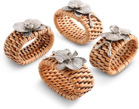 Vagabond House Pewter Anchor Oval Rattan Napkin Rings, Woven Wicker, Natural Eco-Friendly Coastal Decor, Set of 4 for Beach House, Rattan Decor, House Naturals in Saudi Arabia