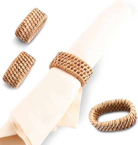 Vagabond House Pewter Anchor Oval Rattan Napkin Rings, Woven Wicker, Natural Eco-Friendly Coastal Decor, Set of 4 for Beach House, Rattan Decor, House Naturals in Saudi Arabia