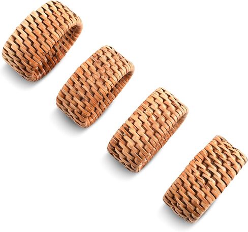 Vagabond House Pewter Anchor Oval Rattan Napkin Rings, Woven Wicker, Natural Eco-Friendly Coastal Decor, Set of 4 for Beach House, Rattan Decor, House Naturals in Saudi Arabia