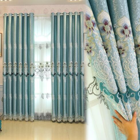Amidoudou 1 Pair European Luxury Embroidered Curtains for Living Room Bedroom (Yellow,51x84 Inch) in Saudi Arabia