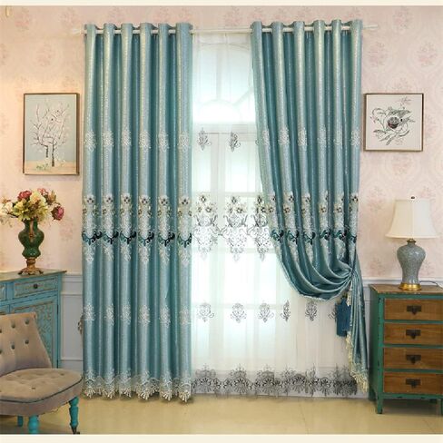 Amidoudou 1 Pair European Luxury Embroidered Curtains for Living Room Bedroom (Yellow,51x84 Inch) in Saudi Arabia