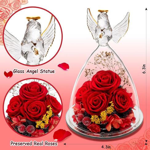 ييباي هدايا زهور محفوظة للنساء، تمثال ملاك مع وردة وضوء، مثالي للكريسماس والذكرى السنوية والزفاف وعيد الحب وعيد الميلاد وعيد الشكر للنساء in Kuwait