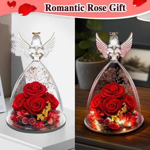 ييباي هدايا زهور محفوظة للنساء، تمثال ملاك مع وردة وضوء، مثالي للكريسماس والذكرى السنوية والزفاف وعيد الحب وعيد الميلاد وعيد الشكر للنساء in Kuwait