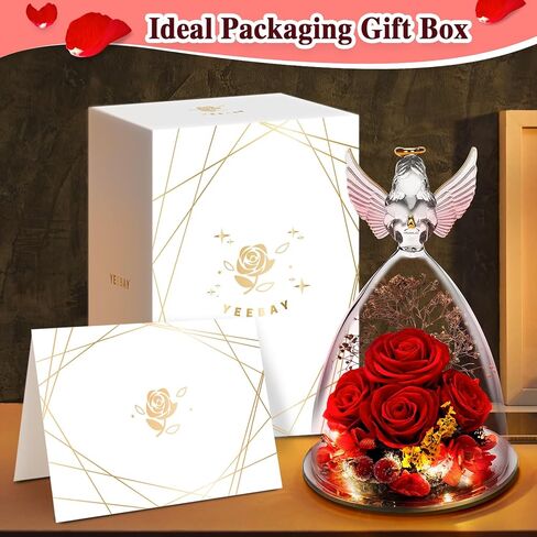 ييباي هدايا زهور محفوظة للنساء، تمثال ملاك مع وردة وضوء، مثالي للكريسماس والذكرى السنوية والزفاف وعيد الحب وعيد الميلاد وعيد الشكر للنساء in Kuwait