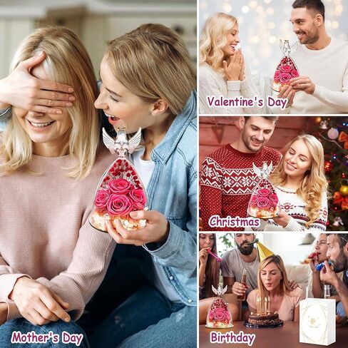YEEBAY Preserved Flowers Gifts for Women, Mom Wife Grandma, Angel Figurine with Rose and Light, Ideal Christmas, Anniversary, Wedding, Valentine's Day, Birthday, Thanksgiving Day Gift for Her in Saudi Arabia