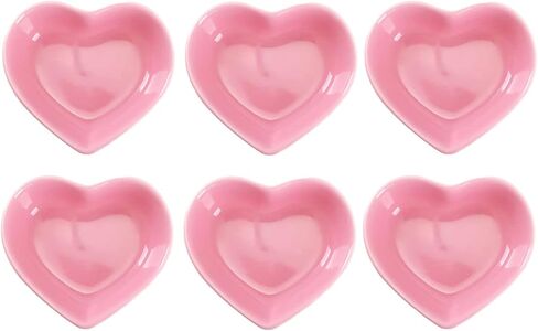 WHJY Pink Love Heart Shaped Ceramic Side Dish Bowl, Contemporary Porcelain Side Dishes Bowl, Seasoning Dishes Soy Dipping Sauce Dishes for Wedding Birthday Party- Set of 6 in Saudi Arabia