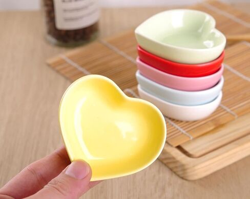 WHJY Pink Love Heart Shaped Ceramic Side Dish Bowl, Contemporary Porcelain Side Dishes Bowl, Seasoning Dishes Soy Dipping Sauce Dishes for Wedding Birthday Party- Set of 6 in Saudi Arabia