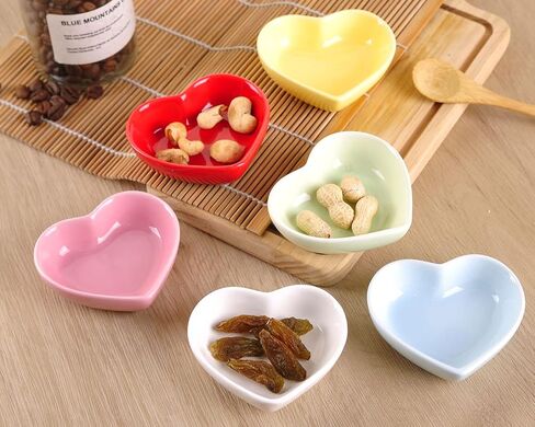 WHJY Pink Love Heart Shaped Ceramic Side Dish Bowl, Contemporary Porcelain Side Dishes Bowl, Seasoning Dishes Soy Dipping Sauce Dishes for Wedding Birthday Party- Set of 6 in Saudi Arabia