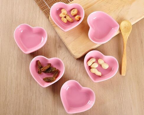 WHJY Pink Love Heart Shaped Ceramic Side Dish Bowl, Contemporary Porcelain Side Dishes Bowl, Seasoning Dishes Soy Dipping Sauce Dishes for Wedding Birthday Party- Set of 6 in Saudi Arabia