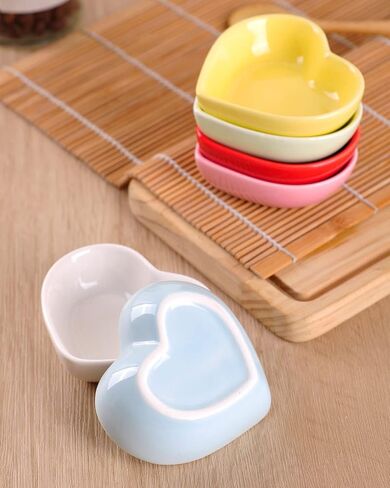WHJY Pink Love Heart Shaped Ceramic Side Dish Bowl, Contemporary Porcelain Side Dishes Bowl, Seasoning Dishes Soy Dipping Sauce Dishes for Wedding Birthday Party- Set of 6 in Saudi Arabia