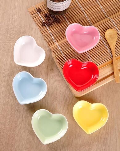 WHJY Pink Love Heart Shaped Ceramic Side Dish Bowl, Contemporary Porcelain Side Dishes Bowl, Seasoning Dishes Soy Dipping Sauce Dishes for Wedding Birthday Party- Set of 6 in Saudi Arabia
