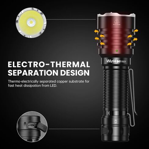 Wurkkos LED Tactical Flashlight Rechargeable - TD03 EDC Flashlight 1800 High Lumens - Tail Rotary Switch One Click Strobe Flashlight Longest Range 1158 feet for Outdoor Indoor Activities in Kuwait