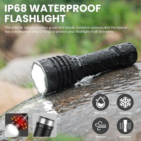Wurkkos LED Tactical Flashlight Rechargeable - TD03 EDC Flashlight 1800 High Lumens - Tail Rotary Switch One Click Strobe Flashlight Longest Range 1158 feet for Outdoor Indoor Activities in Kuwait