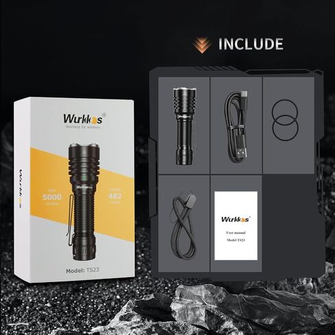 Wurkkos LED Tactical Flashlight Rechargeable - TD03 EDC Flashlight 1800 High Lumens - Tail Rotary Switch One Click Strobe Flashlight Longest Range 1158 feet for Outdoor Indoor Activities in Kuwait