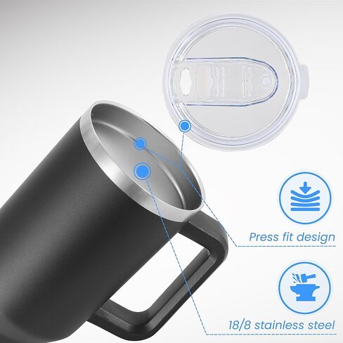 DOMICARE 40 oz Tumbler with Handle and Straw, Stainless Steel Tumbler with Lid and Straw, Reusable Vacuum Insulated Cup, Travel Coffee Mug, Black, 1Pack in Saudi Arabia