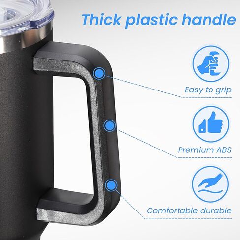 DOMICARE 40 oz Tumbler with Handle and Straw, Stainless Steel Tumbler with Lid and Straw, Reusable Vacuum Insulated Cup, Travel Coffee Mug, Black, 1Pack in Saudi Arabia